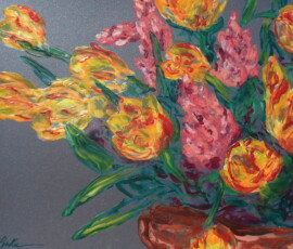 TULIPS IN TERRACOTTA- Tulips are beautiful and the only down side is they do not last very long. With this painting you will always have blooming tulips!